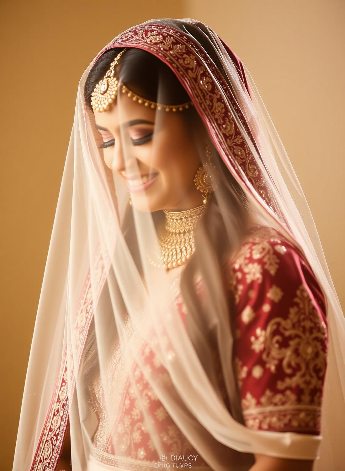 Bride smiling beneath her veil