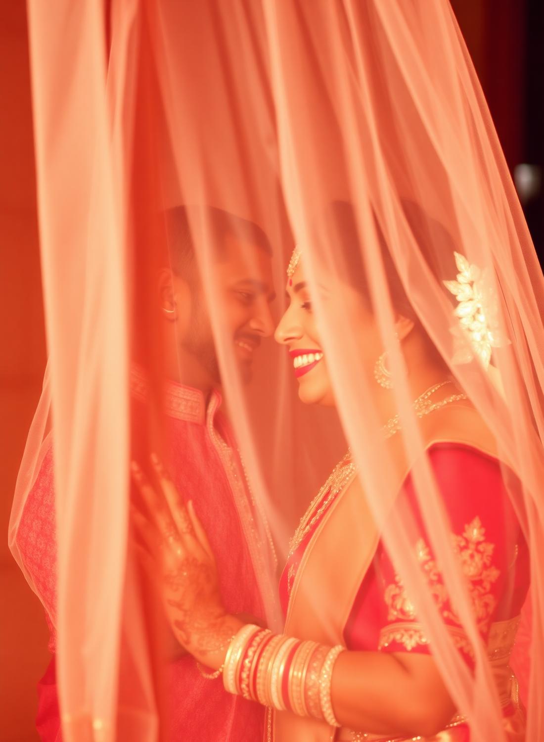 Couple sharing a private moment under the veil